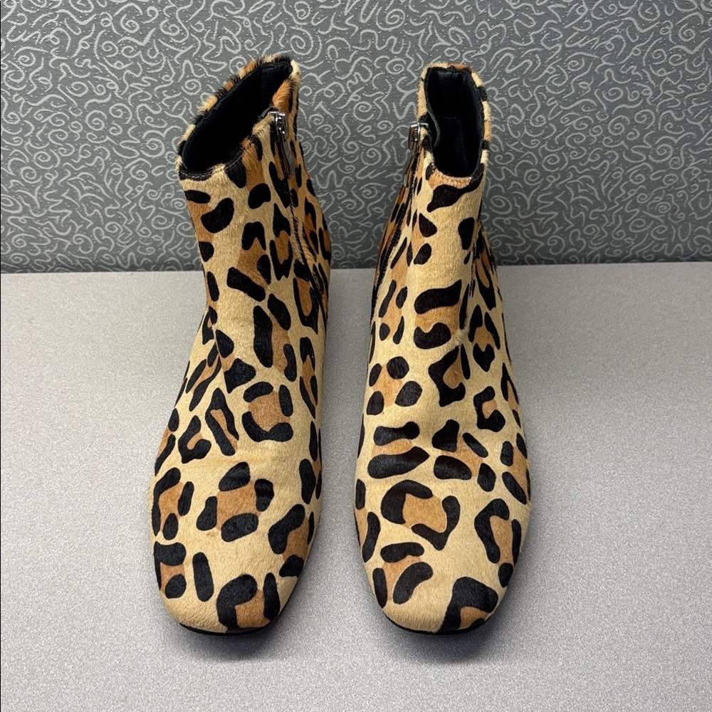 Azura Love Leopard Print Booties with Black Suede 1” Heel - Size 39 Euro